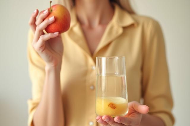A person drinking water and eating an apple, symbolizing proactive healthy lifestyle choices.